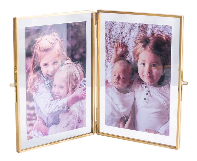 Levilan Double Picture Frames Gold Double Pictures Frame with Pressed Glass Photo Frame, Brass (5 x 7â€) - Image 1